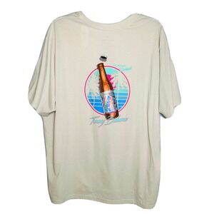 Tommy Bahama Mens Large Ivory Graphic T-Shirt 2 Second Workout Beer Graphic Tee